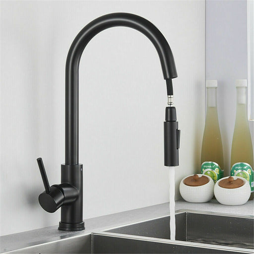 Premium Black Steel Mixer Faucet with Pull-Out Sprayer for Quality Sink Experience