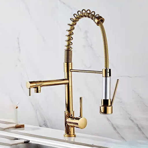 Lina Faucets Gold & White Pull-Out Kitchen Sink Faucets - Elegant and Functional Kitchen Upgrade