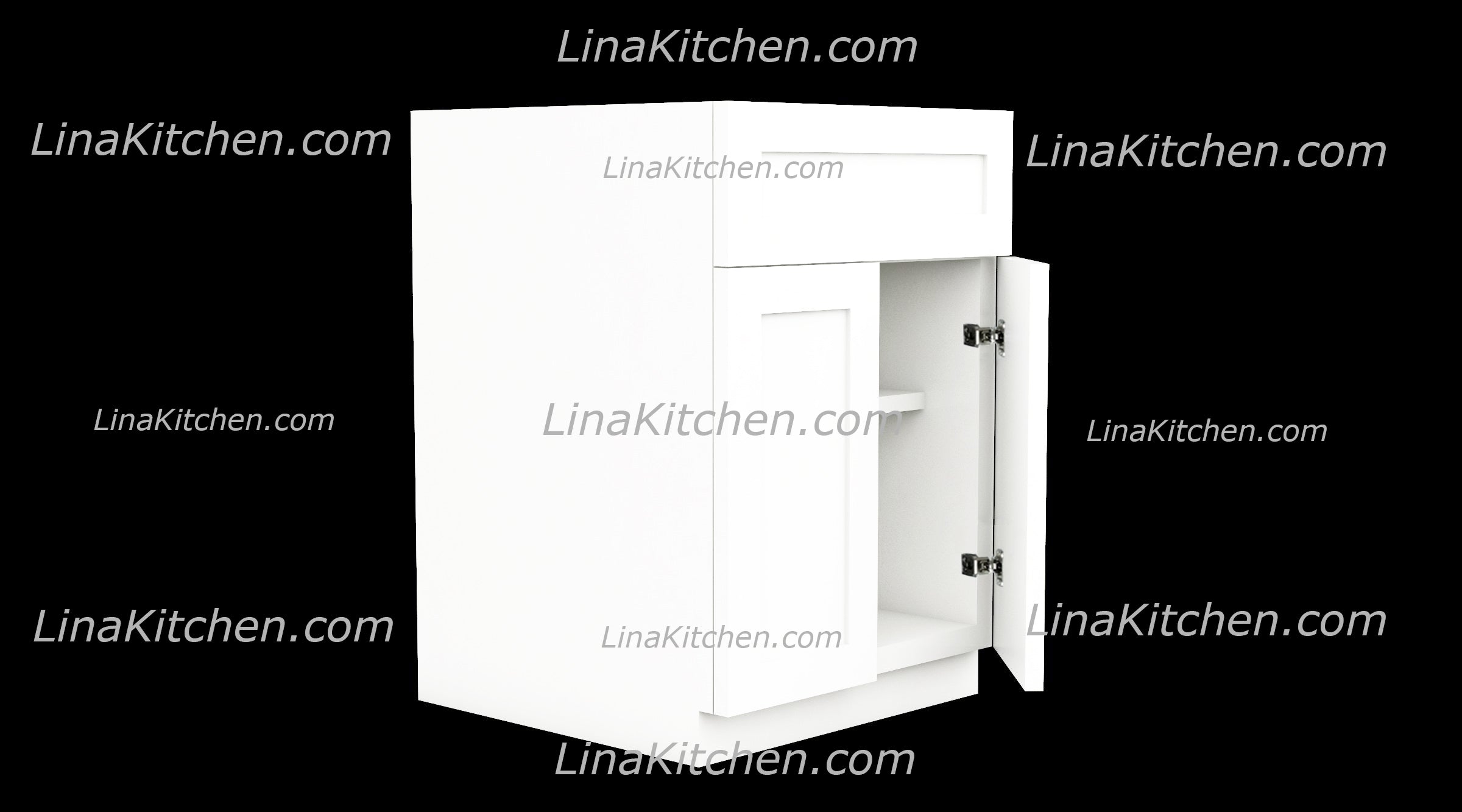 B42 - White Shaker - Double Door Double Drawer Base Cabinet - 42W x  34-1/2H x 24D -2D-2DR-1S